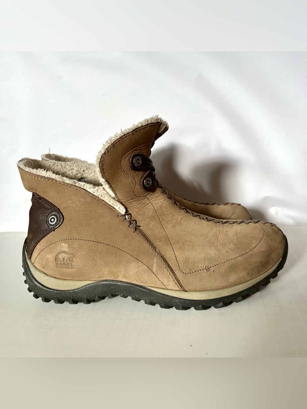 Sorel Nicolet Beige Thinsulate Waterproof Slip On Snow Winter Ankle Boots - 6.5